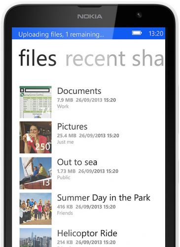 Lumia 1320 7GB free store space with SkyDrive