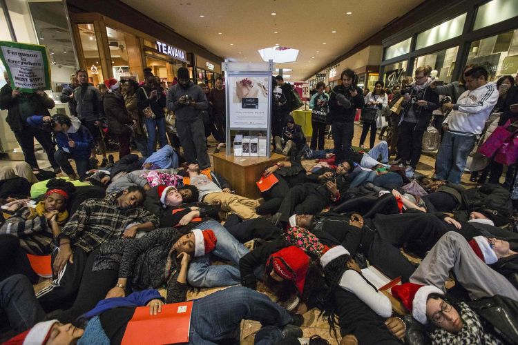 shooppers camping in a shopping mall